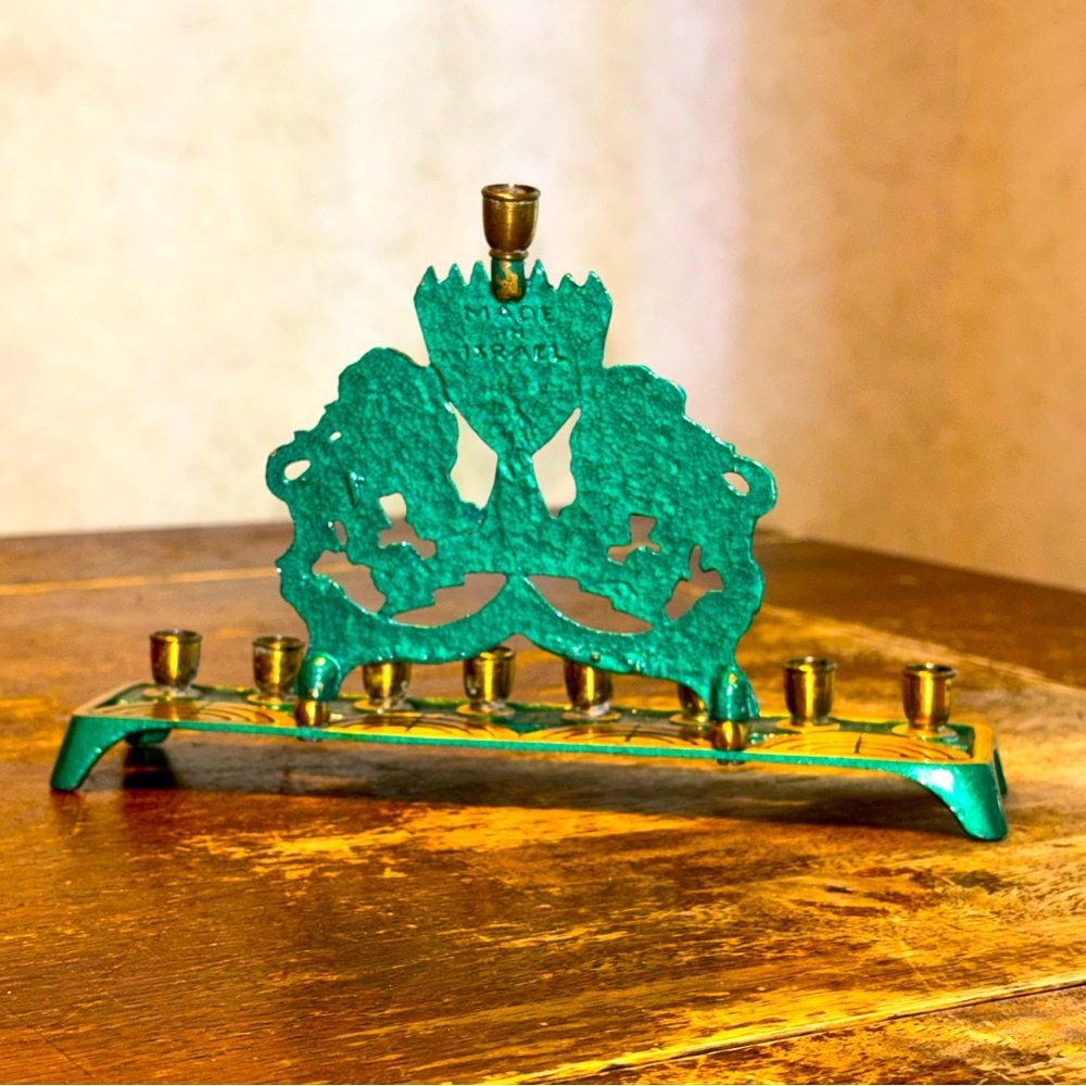 Vintage Hanukkah Menorah Lions Brass Metal Judaica Candle Holder Made in Israel - Picture 4 of 12